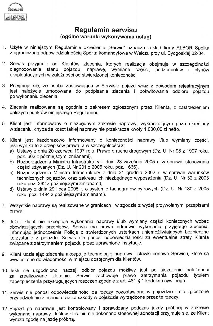 Regulamin Serwisu ALBOR #1