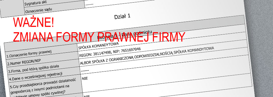 Informacja o zmianie formy prawnej firmy Albor